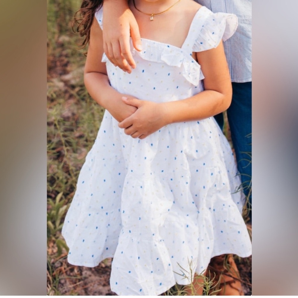 Janie and Jack White Dress with Blue Dots size 5